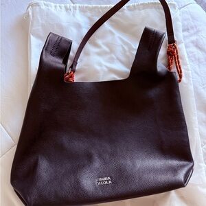 Black  Leather Tote Bag with brown leather shoulder strap worn once with tags